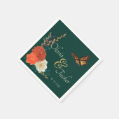 (昆虫)オオカバマダラ、モナークバタフライ秋フローラフォレストグリーンカスタム スタンダードカクテルナプキン (角)