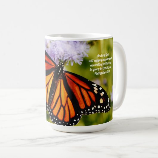 (昆虫)オオカバマダラ、モナークバタフライ聖なる書物、 経典マグカップ コーヒーマグカップ (正面右)