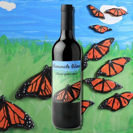 （昆虫）オオカバマダラ、モナークワインバタフライフォーク ワインラベル