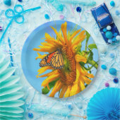 （昆虫）オオカバマダラ、モナーク蝶がヒマワリ ペーパープレート (パーティー)