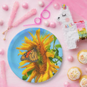 （昆虫）オオカバマダラ、モナーク蝶がヒマワリ ペーパープレート (パーティー)