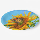 （昆虫）オオカバマダラ、モナーク蝶がヒマワリ ペーパープレート (アングル)