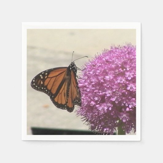 （昆虫）オオカバマダラ、モナーク蝶とオニオンフラワーナプキン スタンダードカクテルナプキン (正面)