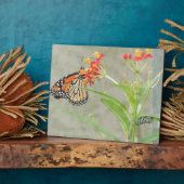 (昆虫)オオカバマダラ、モナーク蝶と毛虫 フォトプラーク (側面)