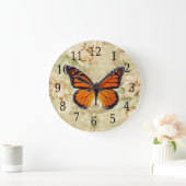 （昆虫）オオカバマダラ、モナーク蝶と花時計 ラージ壁時計 (ホーム)