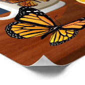 （昆虫）オオカバマダラ、モナーク蝶と茶俳句 ポスター (角)