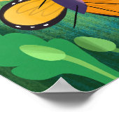 (昆虫)オオカバマダラ、モナーク蝶と赤ムームデイジー ポスター (角)