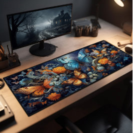 (昆虫)オオカバマダラ、モナーク蝶と野花 デスクマット