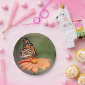 （昆虫）オオカバマダラ、モナーク蝶のオレンジの花 ペーパープレート (パーティー)