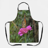 （昆虫）オオカバマダラ、モナーク蝶のピンクかわいらしの《植物》百日草の花 エプロン (正面)