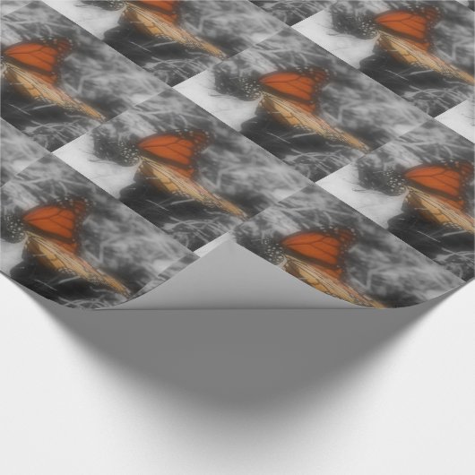 (昆虫)オオカバマダラ、モナーク蝶の白黒自然 ラッピングペーパー (角)