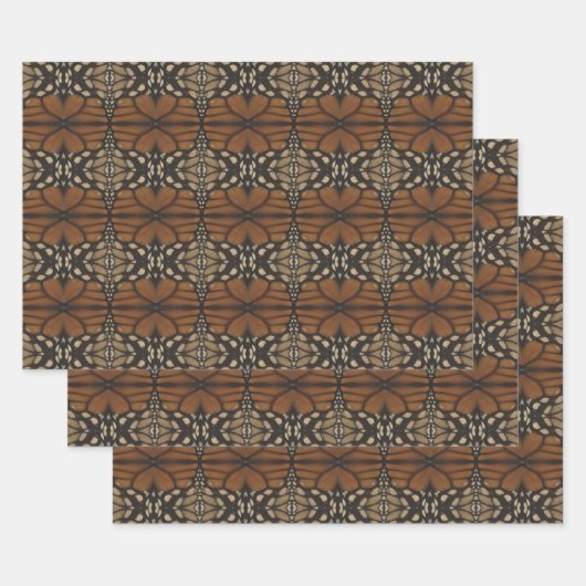 (昆虫)オオカバマダラ、モナーク蝶の羽クローズアップ反復パターン ラッピングペーパーシート (セット)