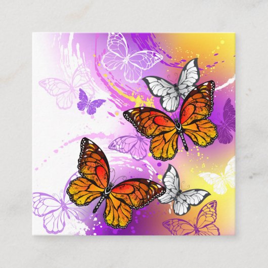 (昆虫)オオカバマダラ、モナーク蝶の背景(紫) エンクロージャーカード (正面)