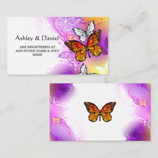 (昆虫)オオカバマダラ、モナーク蝶の背景(紫) エンクロージャーカード (正面/裏面)