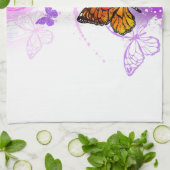 (昆虫)オオカバマダラ、モナーク蝶の背景(紫) キッチンタオル (折り畳み)