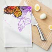 (昆虫)オオカバマダラ、モナーク蝶の背景(紫) キッチンタオル (四つ折り)