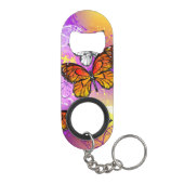 （昆虫）オオカバマダラ、モナーク蝶の背景（紫） キーホルダー栓抜き (裏面)
