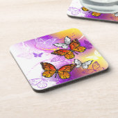 （昆虫）オオカバマダラ、モナーク蝶の背景（紫） コースター (左側)