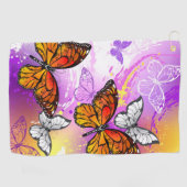 （昆虫）オオカバマダラ、モナーク蝶の背景（紫） ゴルフタオル (横)