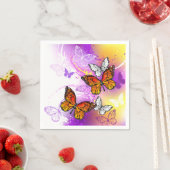 （昆虫）オオカバマダラ、モナーク蝶の背景（紫） スタンダードカクテルナプキン (インサイチュ)