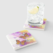 （昆虫）オオカバマダラ、モナーク蝶の背景（紫） ストーンコースター (横)