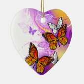 (昆虫)オオカバマダラ、モナーク蝶の背景(紫) セラミックオーナメント (右)