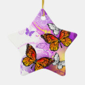 (昆虫)オオカバマダラ、モナーク蝶の背景(紫) セラミックオーナメント (裏面)