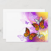 (昆虫)オオカバマダラ、モナーク蝶の背景(紫) セーブザデート (正面/裏面)