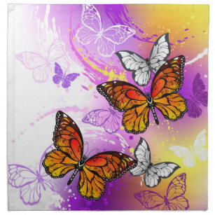 （昆虫）オオカバマダラ、モナーク蝶の背景（紫） ナプキンクロス