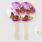 （昆虫）オオカバマダラ、モナーク蝶の背景（紫） ハンドファン (正面&裏面)