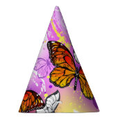 （昆虫）オオカバマダラ、モナーク蝶の背景（紫） パーティーハット (右)