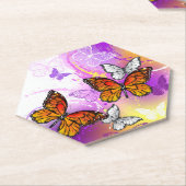 （昆虫）オオカバマダラ、モナーク蝶の背景（紫） ペーパーコースター (アングル)
