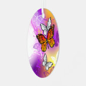 （昆虫）オオカバマダラ、モナーク蝶の背景（紫） メタルオーナメント (正面左)