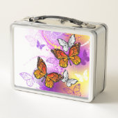 （昆虫）オオカバマダラ、モナーク蝶の背景（紫） メタルランチボックス (裏面)