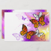 （昆虫）オオカバマダラ、モナーク蝶の背景（紫） 便箋 (正面/裏面)