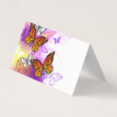 (昆虫)オオカバマダラ、モナーク蝶の背景(紫) 名刺 (裏面)