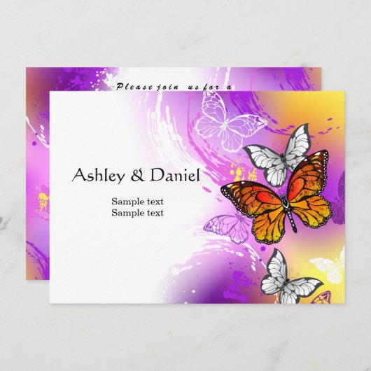 (昆虫)オオカバマダラ、モナーク蝶の背景(紫) 招待状 (正面/裏面)