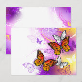（昆虫）オオカバマダラ、モナーク蝶の背景（紫） 案内状 (正面/裏面)