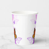 （昆虫）オオカバマダラ、モナーク蝶の背景（紫） 紙コップ (右)