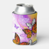 （昆虫）オオカバマダラ、モナーク蝶の背景（紫） 缶クーラー (缶正面)