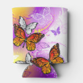 （昆虫）オオカバマダラ、モナーク蝶の背景（紫） 缶クーラー (裏面)