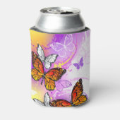 （昆虫）オオカバマダラ、モナーク蝶の背景（紫） 缶クーラー (缶裏面)