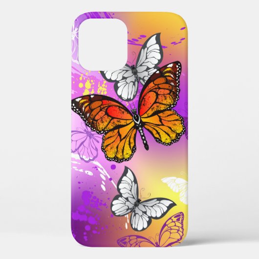 (昆虫)オオカバマダラ、モナーク蝶の背景(紫) Case-Mate iPhoneケース (裏面)