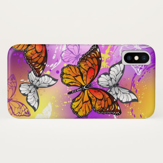 (昆虫)オオカバマダラ、モナーク蝶の背景(紫) Case-Mate iPhoneケース (裏面(横))