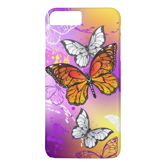 (昆虫)オオカバマダラ、モナーク蝶の背景(紫) Case-Mate iPhoneケース (裏面)