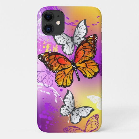 (昆虫)オオカバマダラ、モナーク蝶の背景(紫) Case-Mate iPhoneケース (裏面)