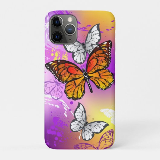 (昆虫)オオカバマダラ、モナーク蝶の背景(紫) Case-Mate iPhoneケース (裏)