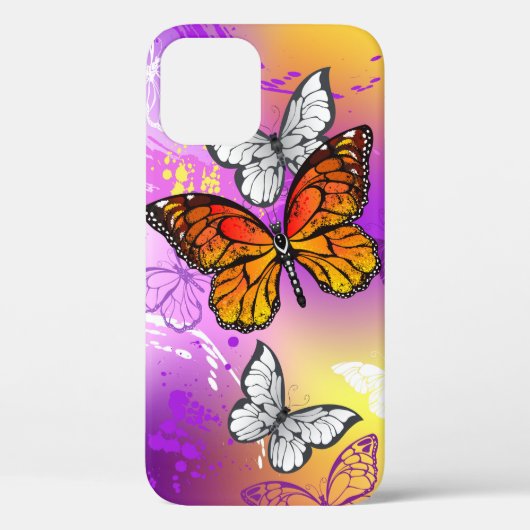 (昆虫)オオカバマダラ、モナーク蝶の背景(紫) Case-Mate iPhoneケース (裏面)