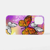 （昆虫）オオカバマダラ、モナーク蝶の背景（紫） iPhoneケース (裏面横)