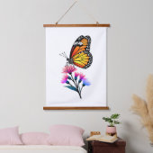 (昆虫)オオカバマダラ、モナーク蝶の花カラフル咲き 吊り下げ型タペストリー (寝室)